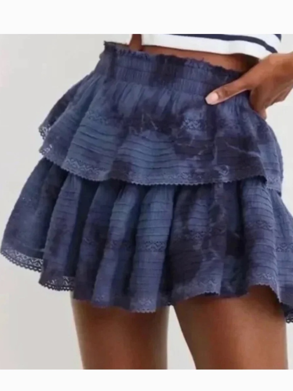 Loveshack Lookalike Aerie Blue Tie Dye Tiered Mini Skirt Size S